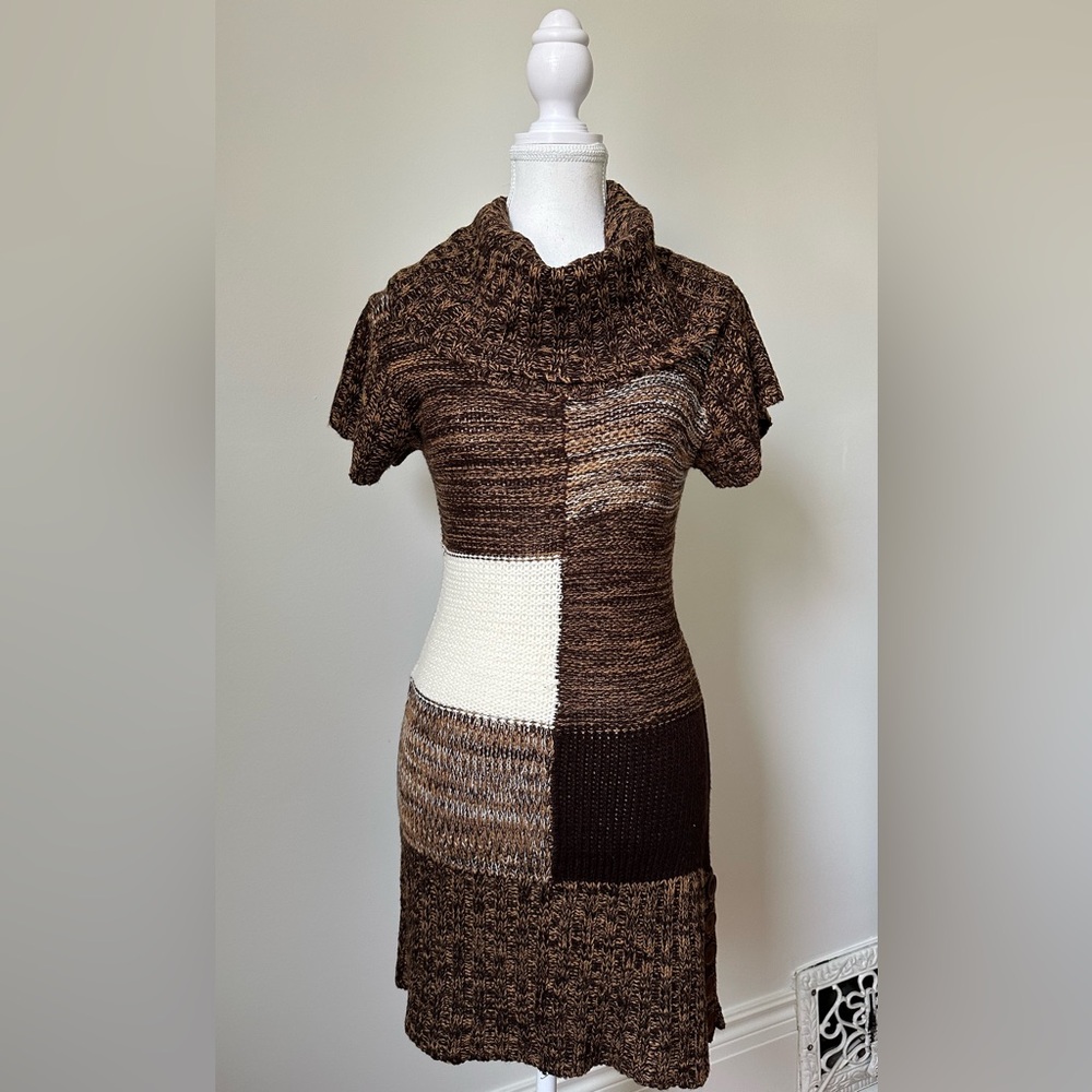 MAJORA Y2K Knit‎ Patchwork Turtleneck Bodycon Sweater Dress Size Medium